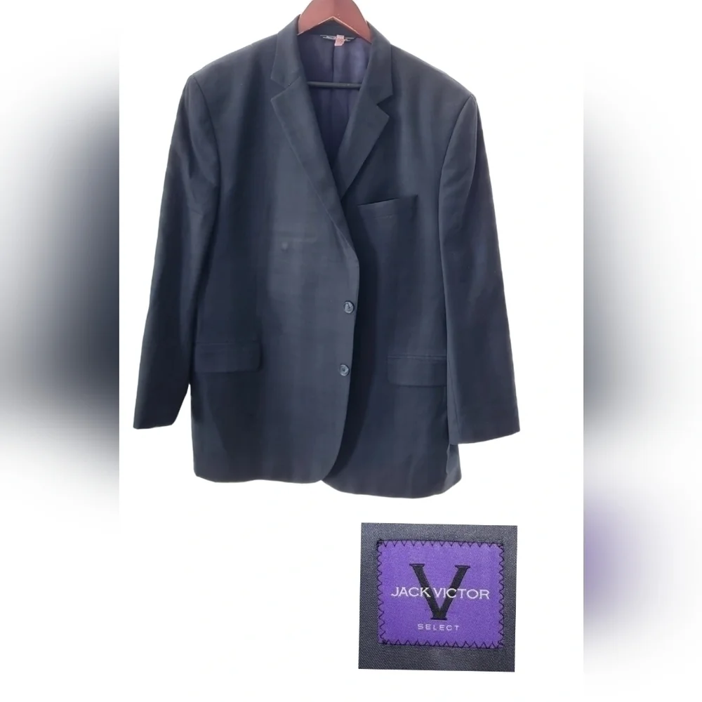 XL Jack Vistor Men's Navy blue plaid Wool Suit/ Blazer..